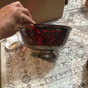 Red and Silver-Plate Decorative Bowl